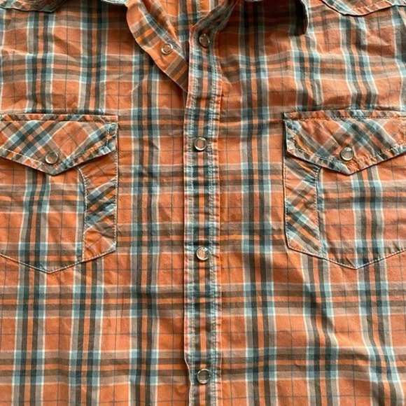 Guess Button front shirt casual plaid orange gray snap buttons short sleeve XXL - Picture 4 of 9